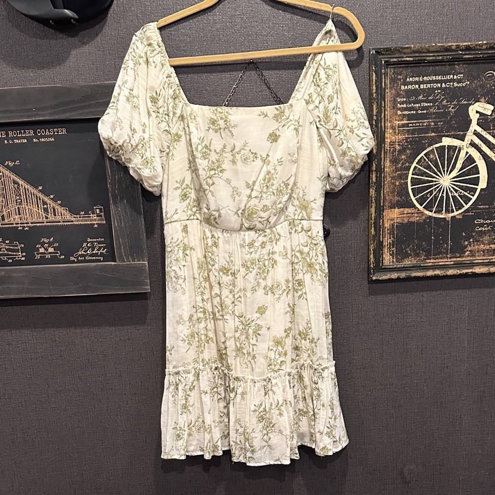 Blu Pepper Cream and Green Floral Mini Dress